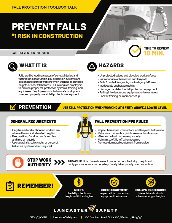 03 - Lancaster Safety - Toolbox Talk - Fall Prevention in Construction-Overview Preview Thumbnail